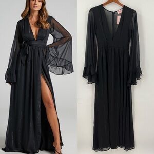 Showpo US4 Dangerous Woman Black Maxi Dressbell sleeve witch sexy goth 0864